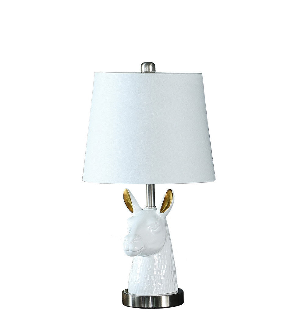 Silver Brush Nickel Table Lamp with White Llama Bust - Silver/White