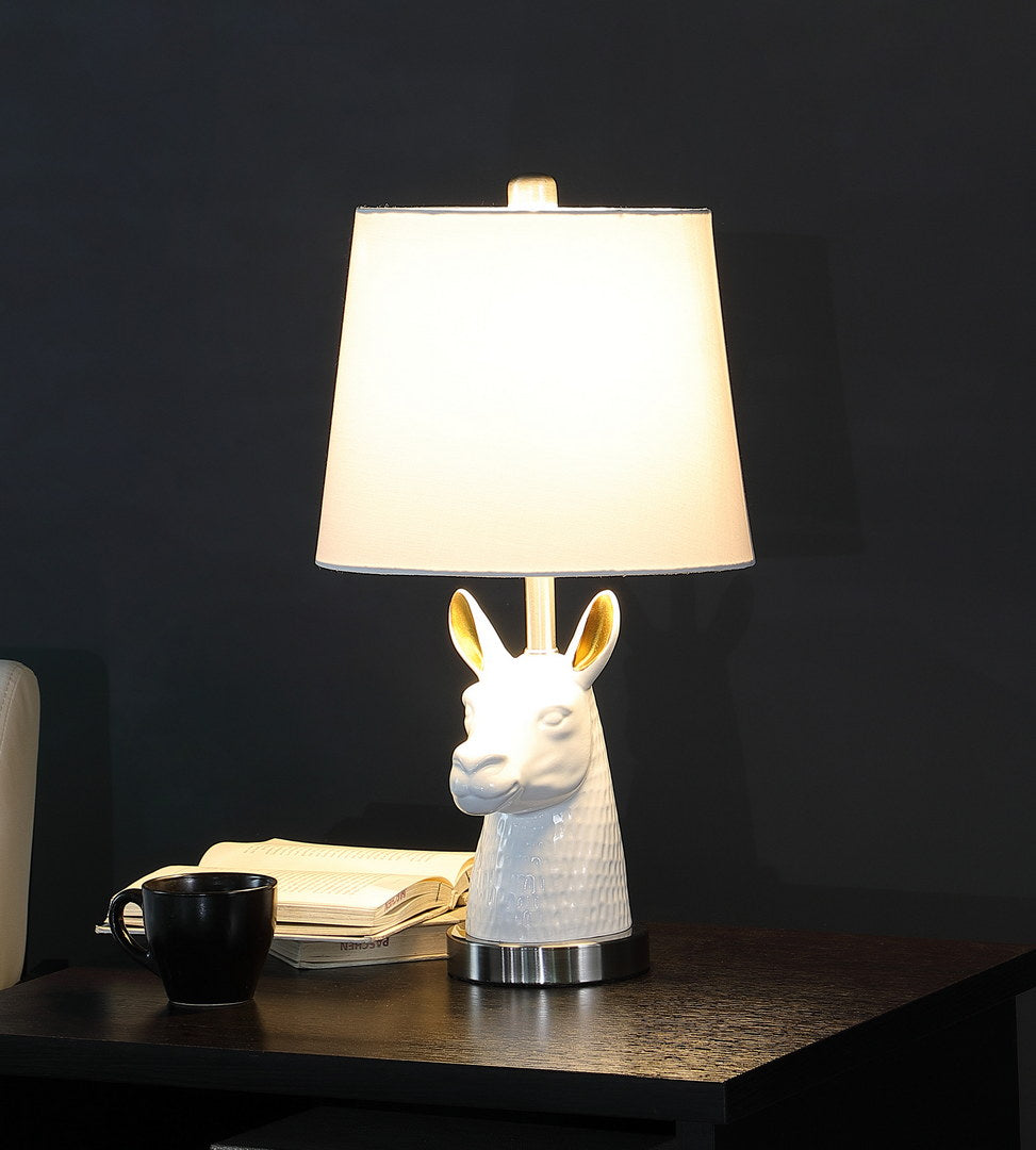 Silver Brush Nickel Table Lamp with White Llama Bust - Silver/White, photo 3 of 4