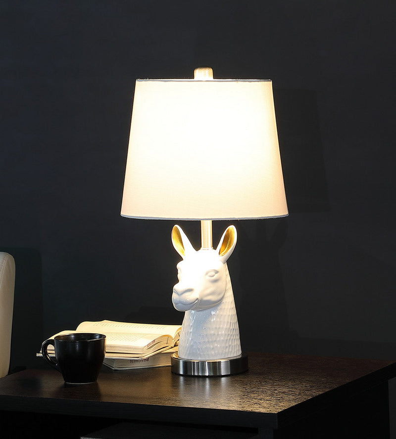 Silver Brush Nickel Table Lamp with White Llama Bust - Silver/White, photo 3 of 4