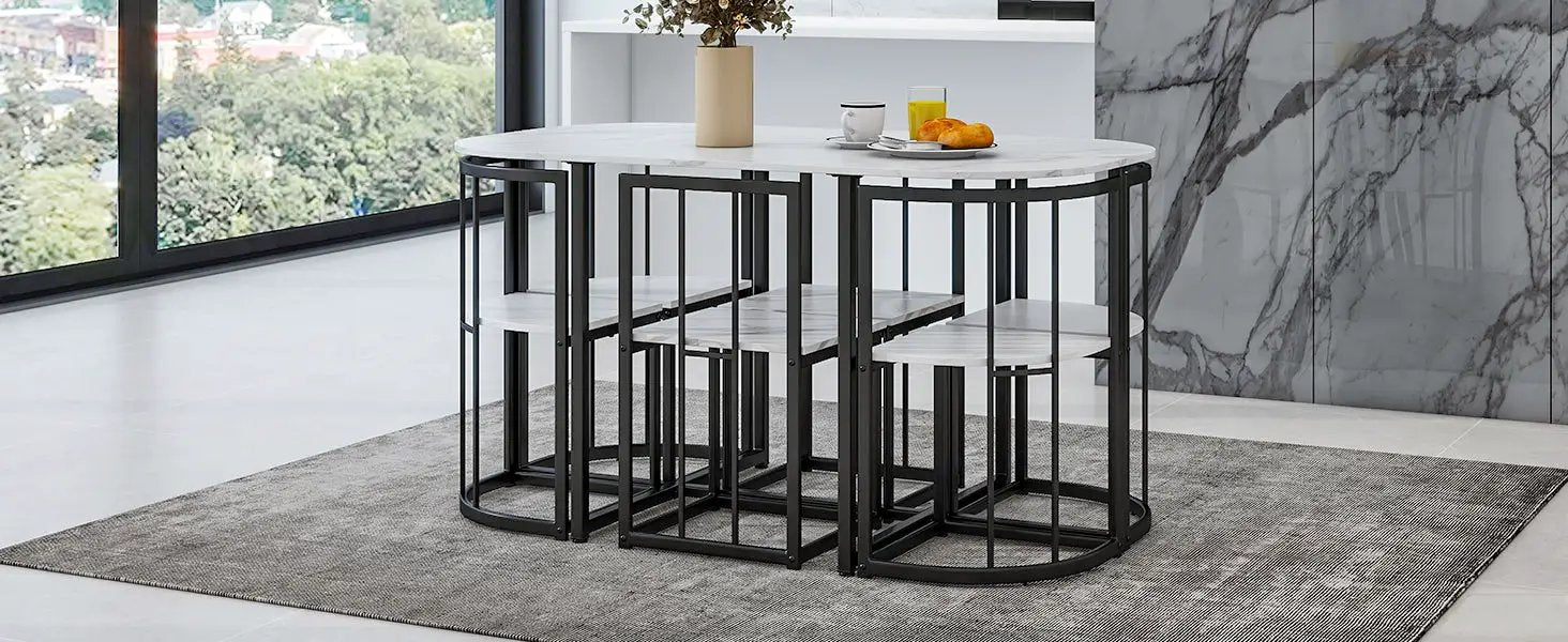TOPMAX Modern 7-Piece Dining Table Set with Faux Marble by HouseOfZazla