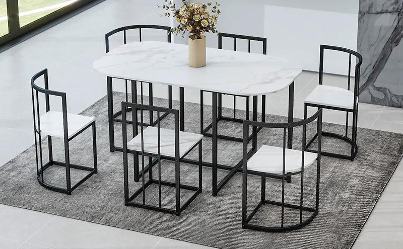 TOPMAX Modern 7-Piece Dining Table Set with Faux Marble by HouseOfZazla