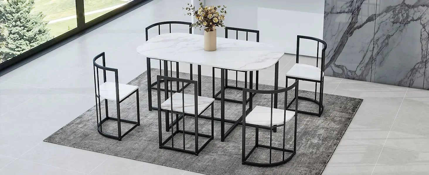TOPMAX Modern 7-Piece Dining Table Set with Faux Marble by HouseOfZazla