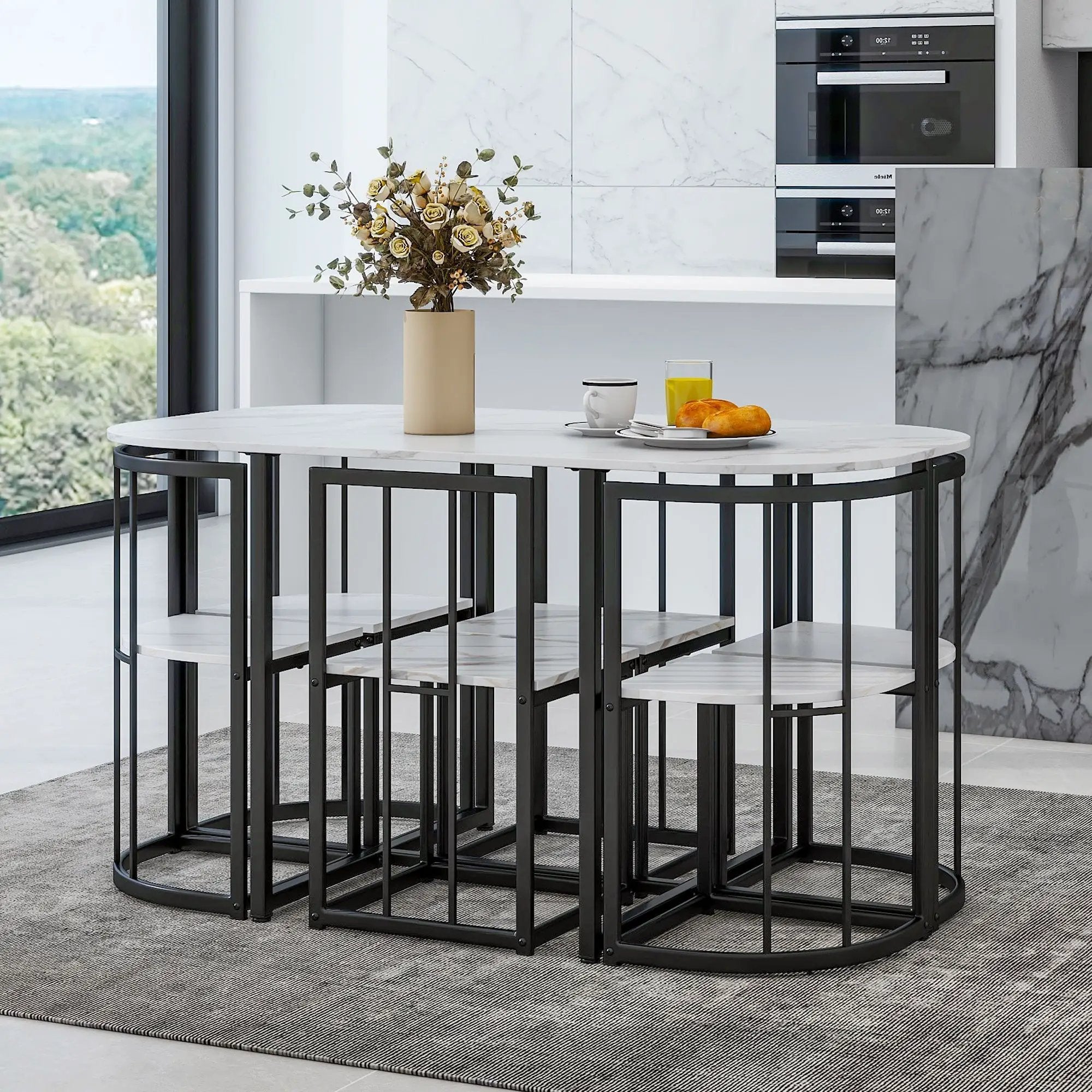 TOPMAX Modern 7-Piece Dining Table Set with Faux Marble by HouseOfZazla