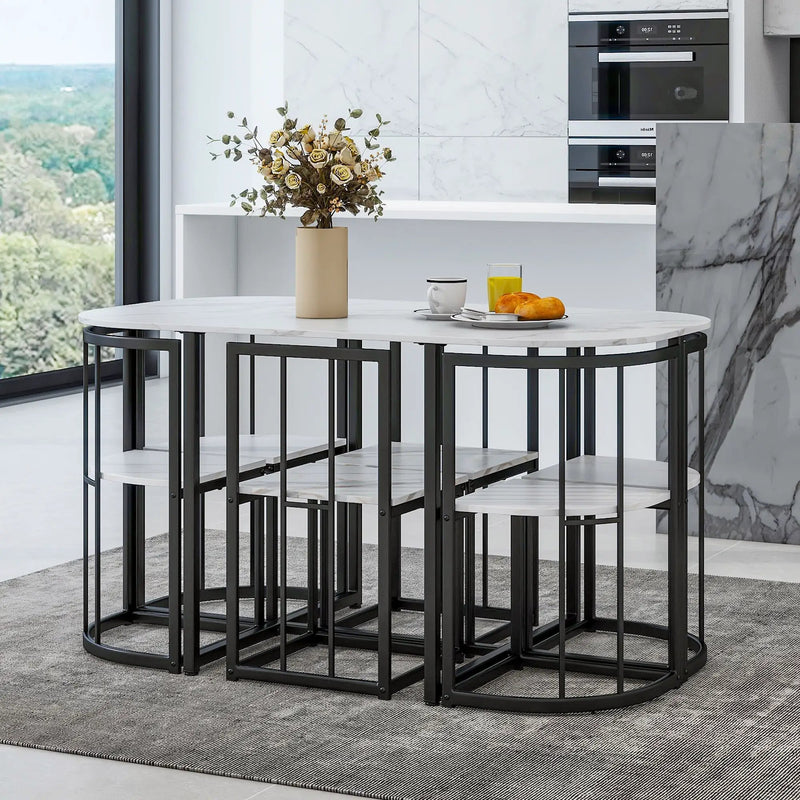 TOPMAX Modern 7-Piece Dining Table Set with Faux Marble by HouseOfZazla