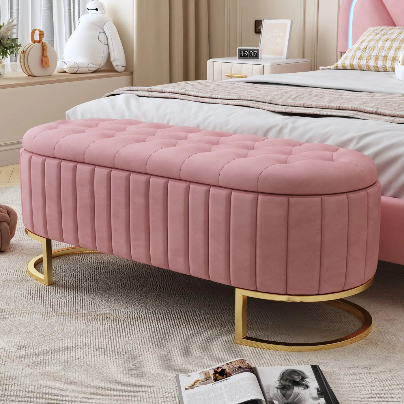Elegant Upholstered Velvet Storage Ottoman by HouseOfZazla