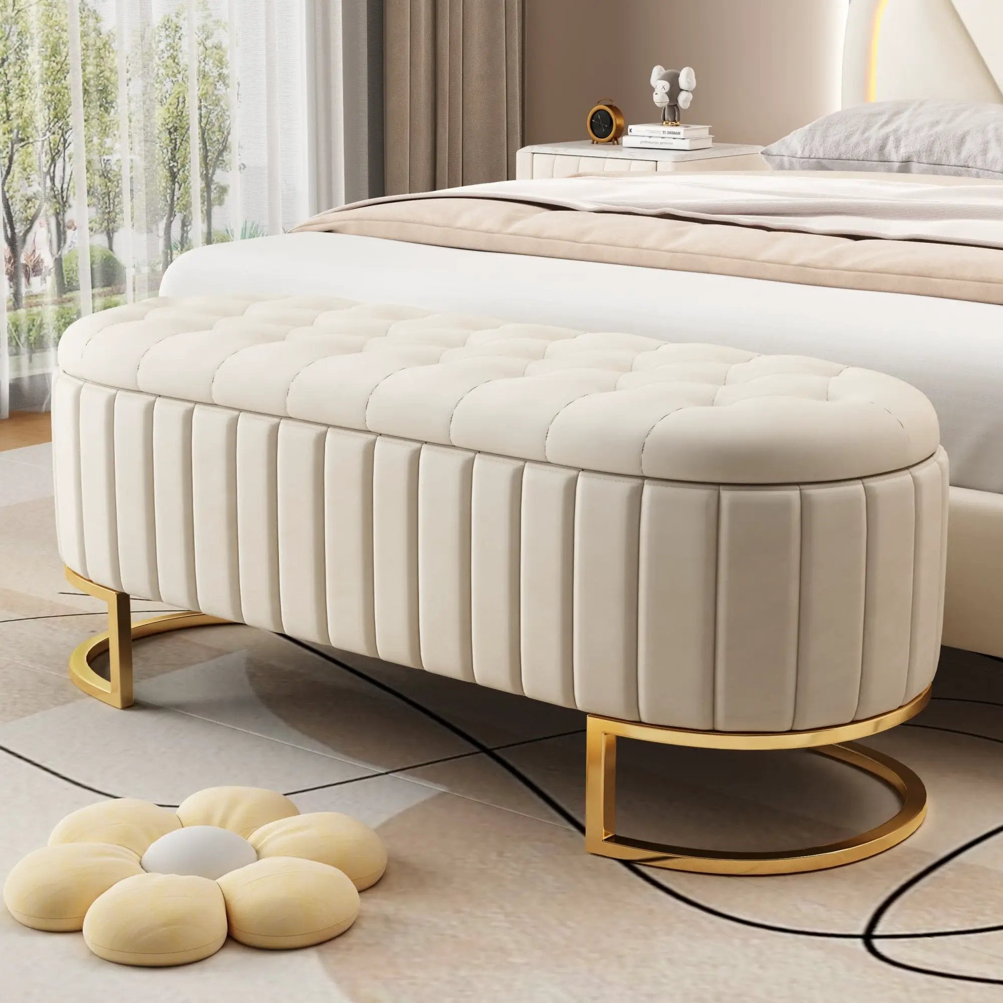 Elegant Upholstered Velvet Storage Ottoman by HouseOfZazla