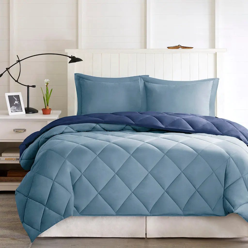 Twin/Twin XL 3M Scotchgard Diamond Quilting Reversible Down Alternative Comforter Set by HouseOfZazla