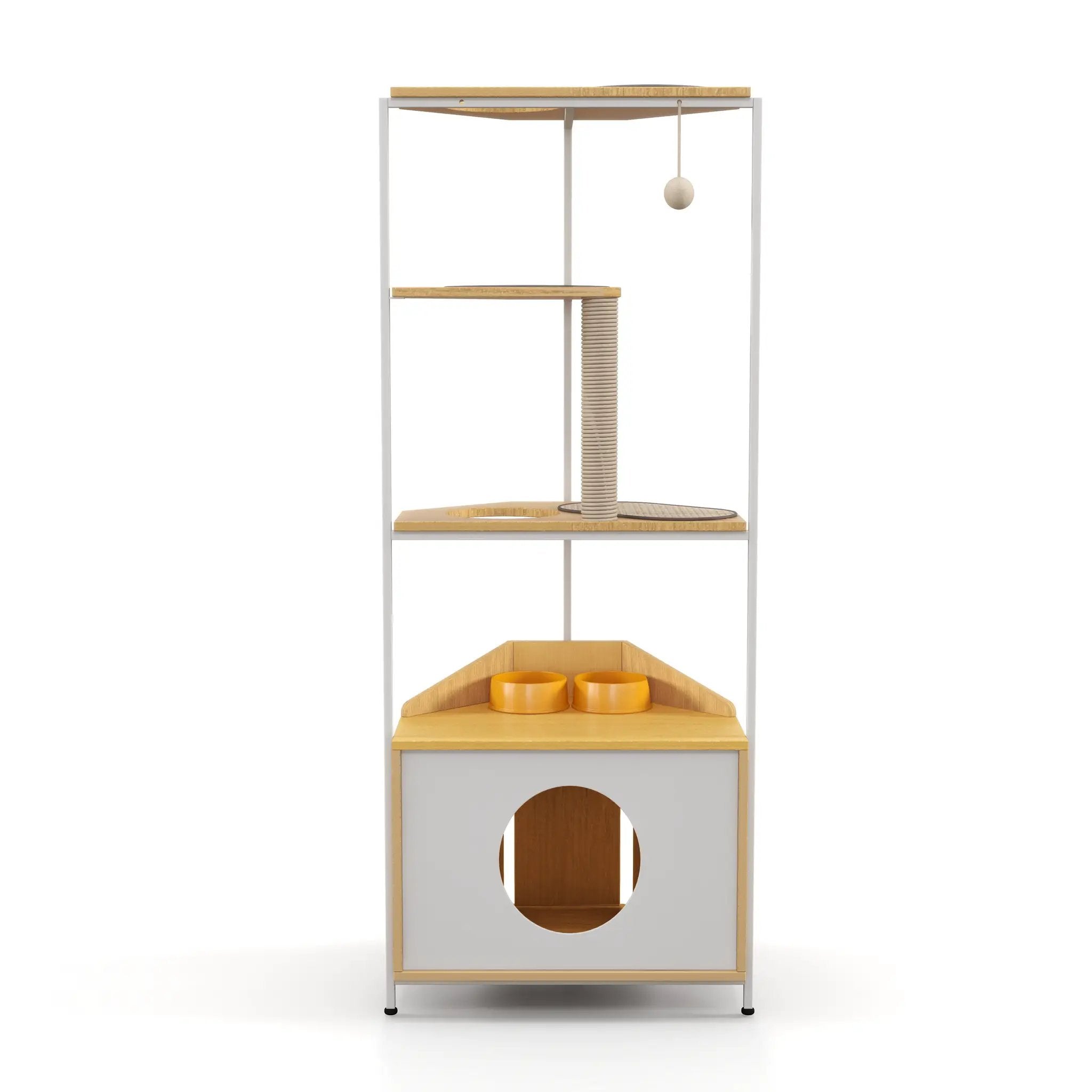 Corner Cat Tower with Scratching Post and Feeding Station by HouseOfZazla