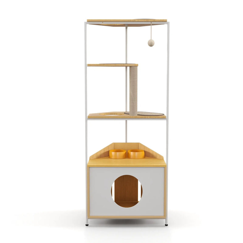 Corner Cat Tower with Scratching Post and Feeding Station by HouseOfZazla