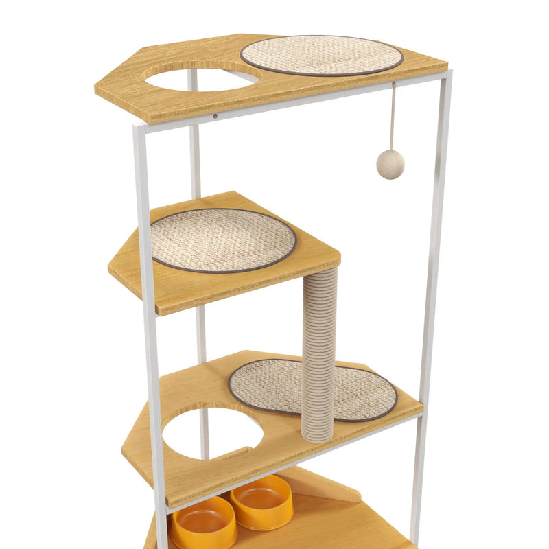 Corner Cat Tower with Scratching Post and Feeding Station by HouseOfZazla
