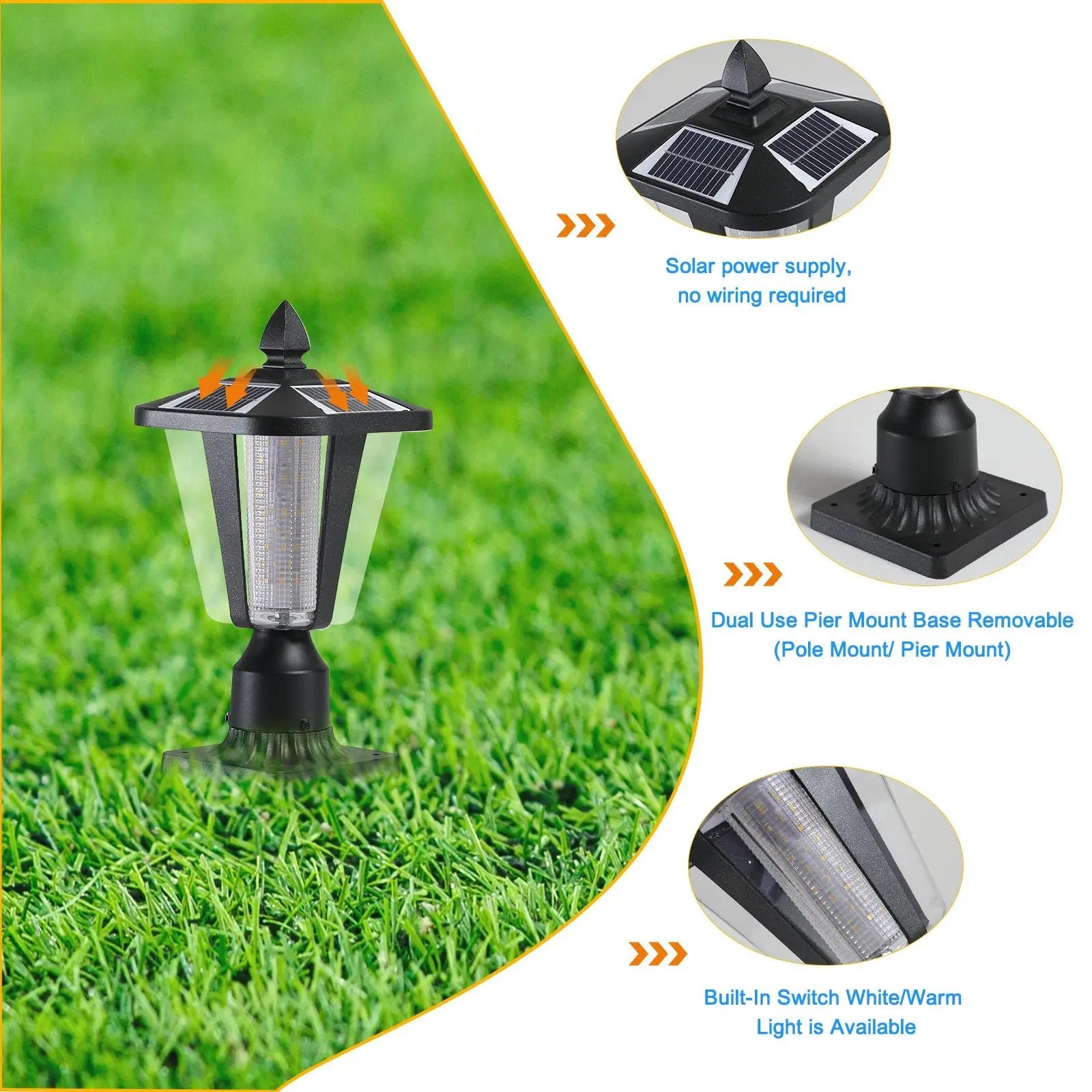 15" Solar Powered Outdoor Lantern, Modern Garden Light by HouseOfZazla