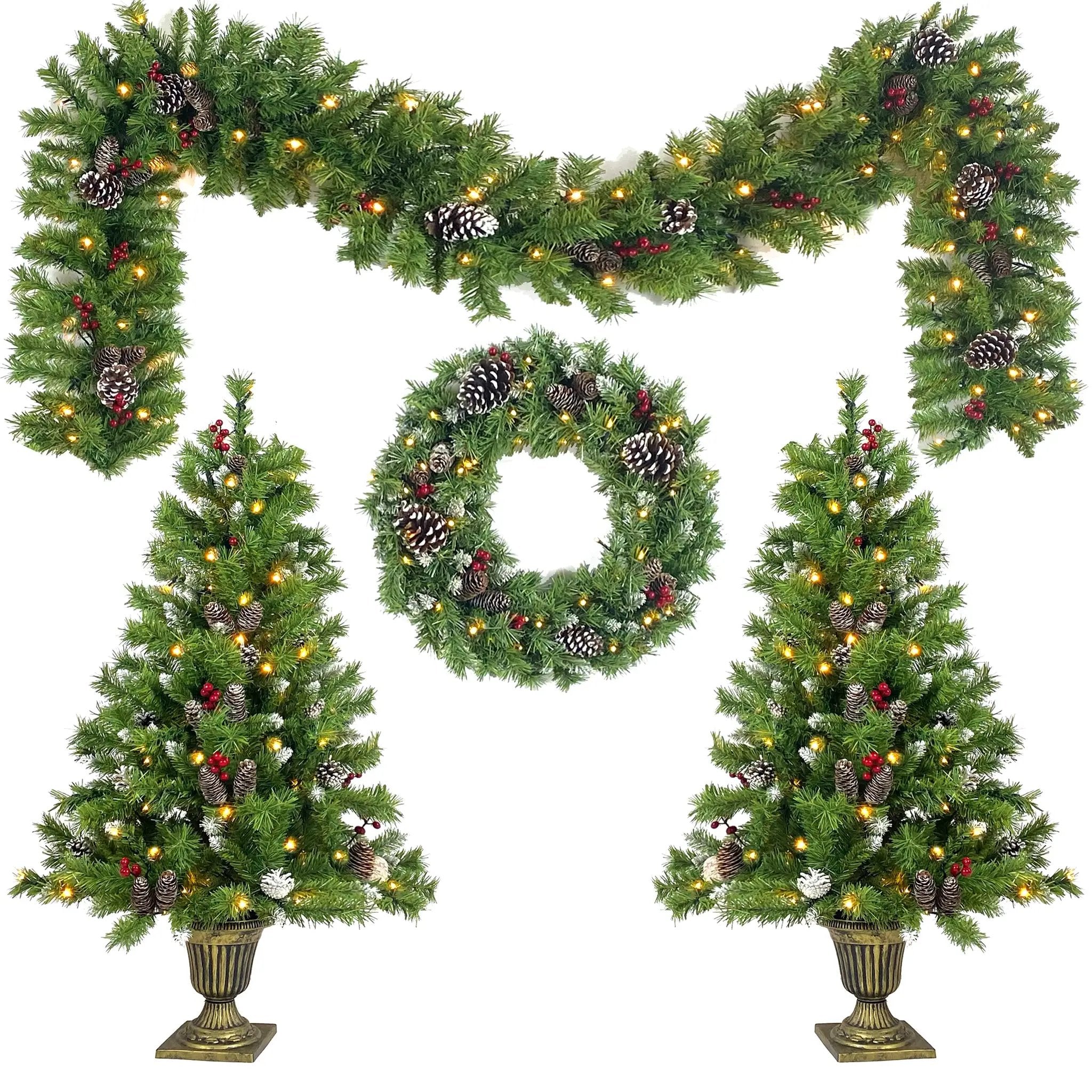 Pre-lit Xmas Tree Artificial Christmas 4-Piece Set by HouseOfZazla