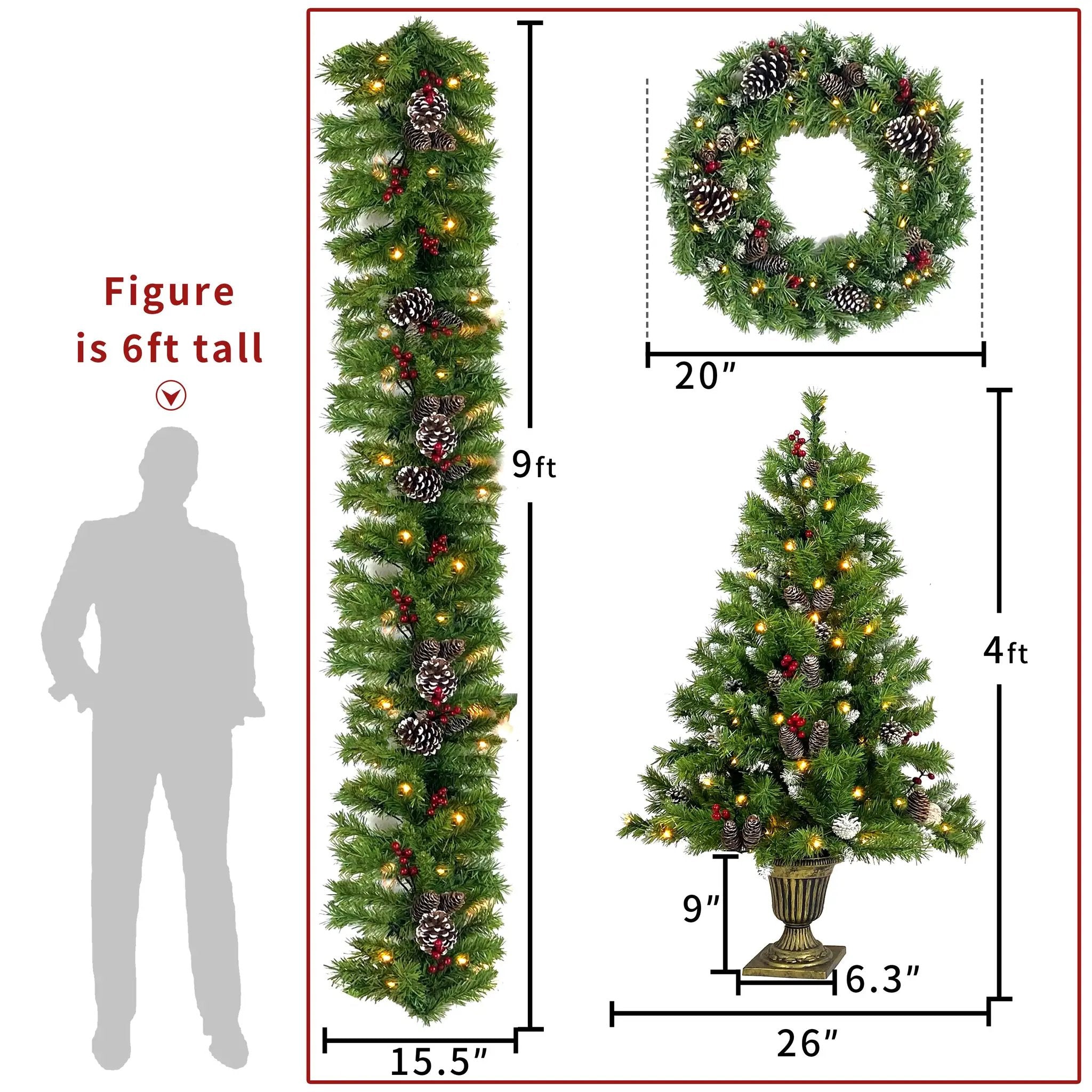Pre-lit Xmas Tree Artificial Christmas 4-Piece Set by HouseOfZazla
