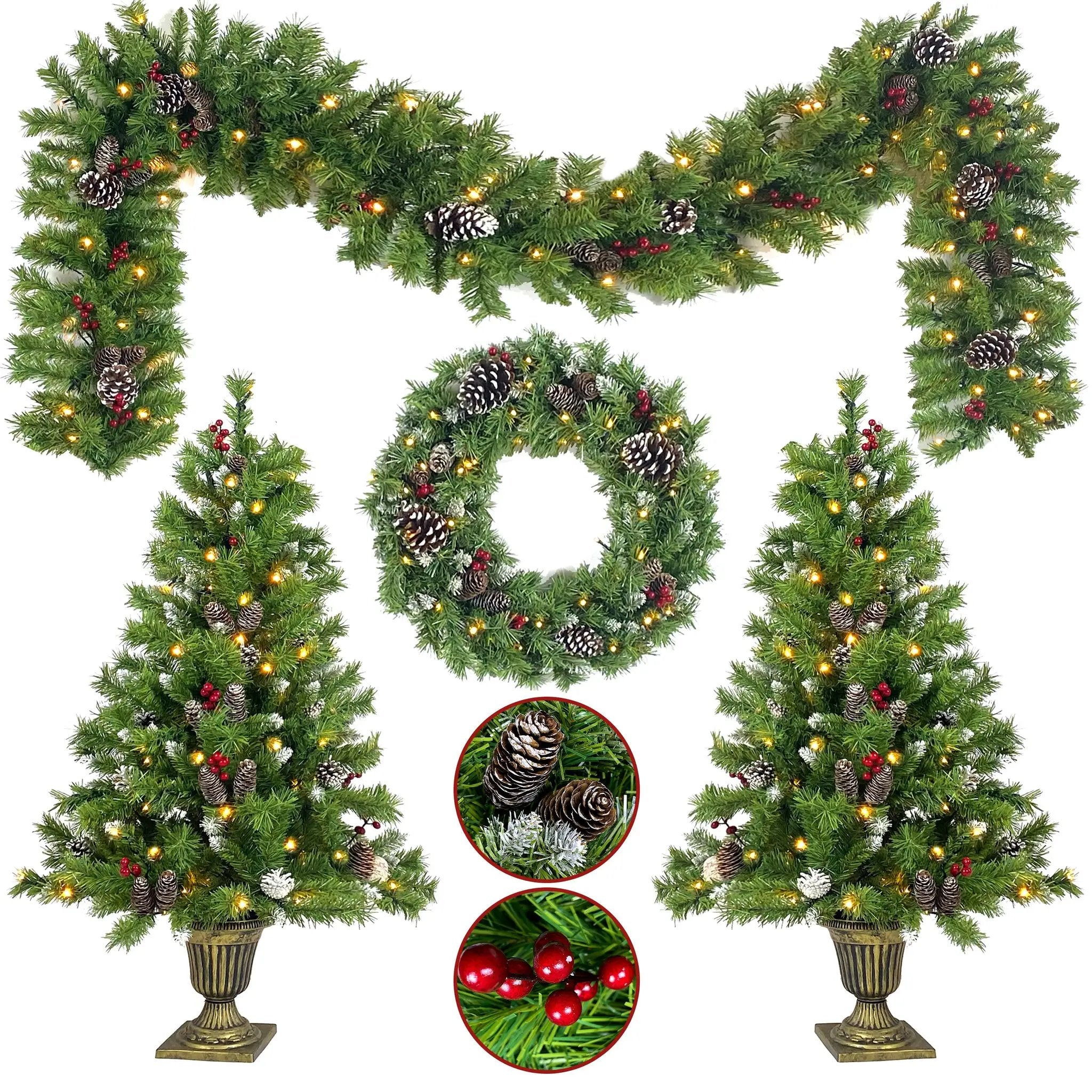 Pre-lit Xmas Tree Artificial Christmas 4-Piece Set by HouseOfZazla