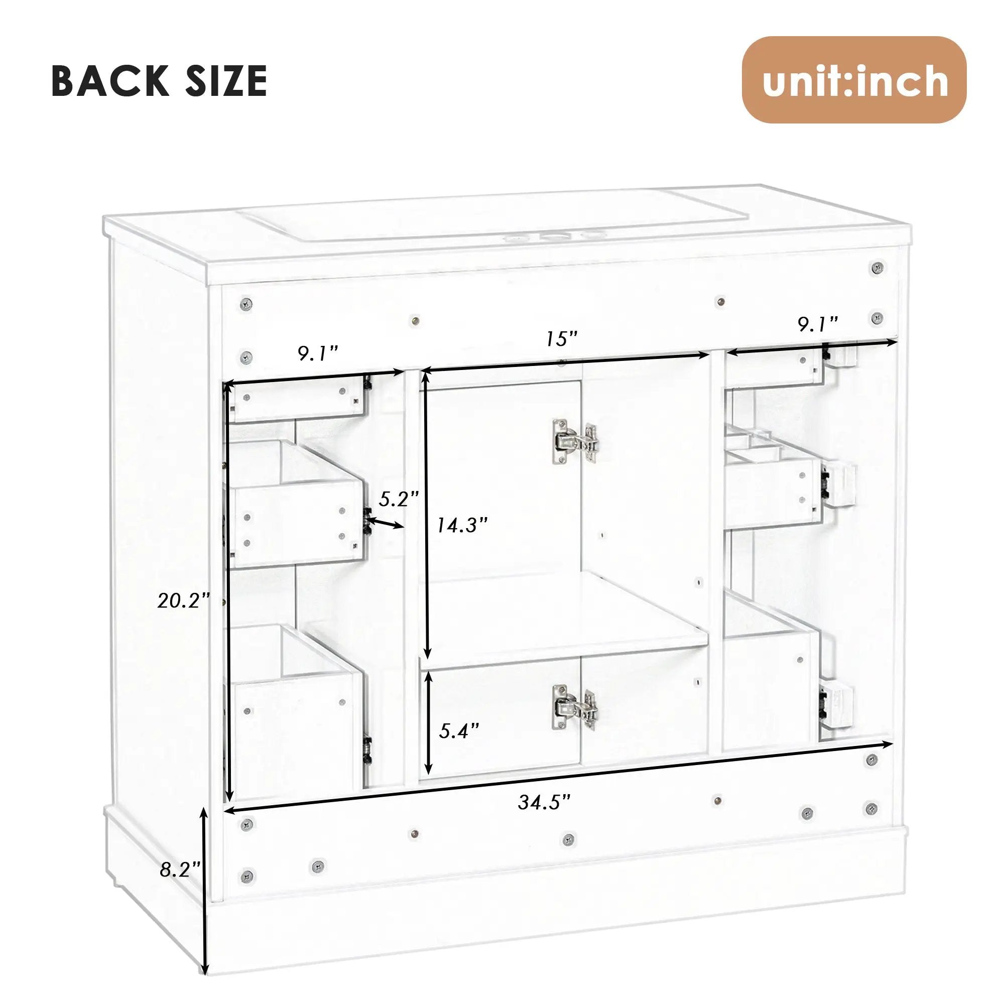 36" Bathroom Vanity without Sink, Cabinet Base Only by HouseOfZazla