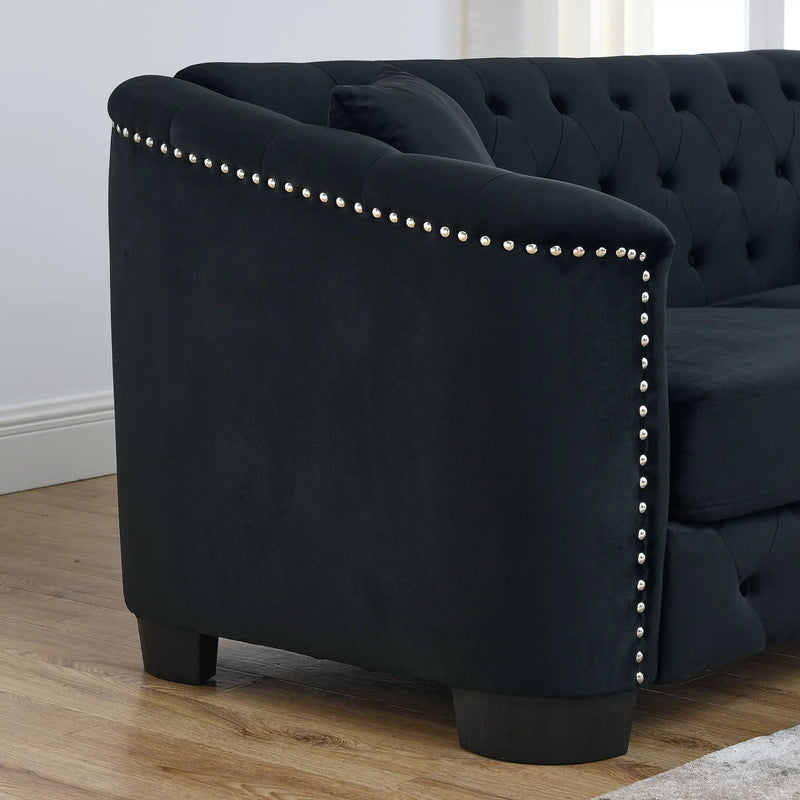 59-Inch Modern Chesterfield Velvet Sofa - 2-Seater in Black by HouseOfZazla