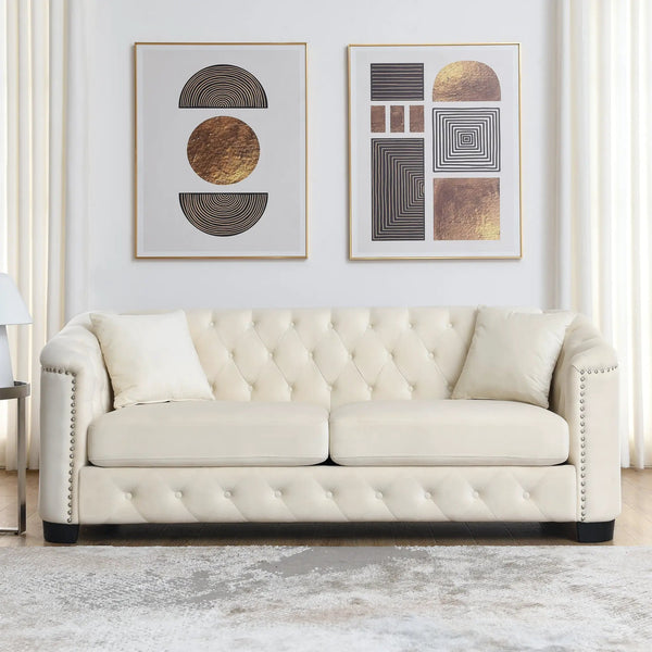 77-Inch Modern Chesterfield Velvet Sofa
