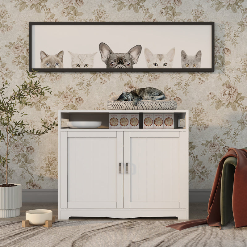 Litter Box Enclosure with Storage and Hidden Plug - Grey