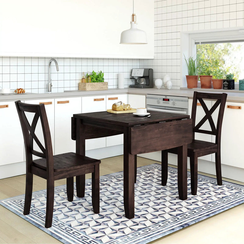 TOPMAX 3-Piece Wood Drop Leaf Breakfast Nook Dining Table Set with 2 X-back Chairs by HouseOfZazla