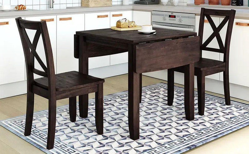TOPMAX 3-Piece Wood Drop Leaf Breakfast Nook Dining Table Set with 2 X-back Chairs by HouseOfZazla