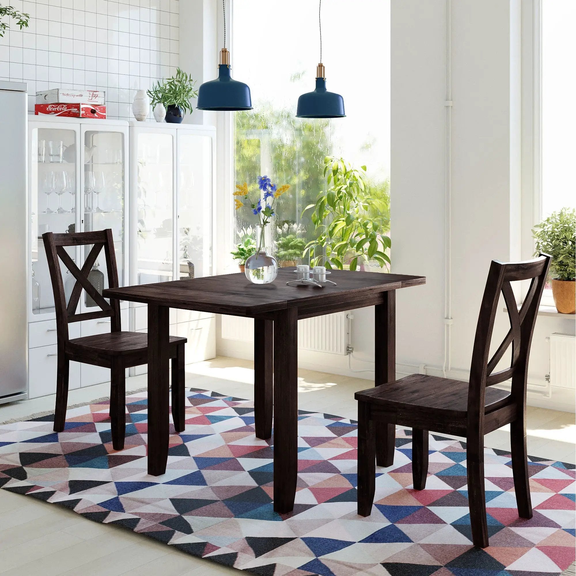 TOPMAX 3-Piece Wood Drop Leaf Breakfast Nook Dining Table Set with 2 X-back Chairs by HouseOfZazla