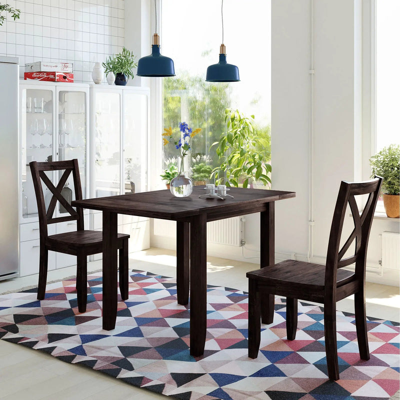 TOPMAX 3-Piece Wood Drop Leaf Breakfast Nook Dining Table Set with 2 X-back Chairs by HouseOfZazla