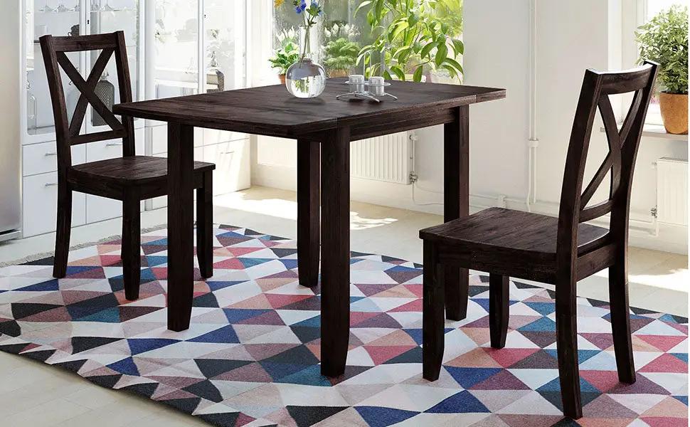 TOPMAX 3-Piece Wood Drop Leaf Breakfast Nook Dining Table Set with 2 X-back Chairs by HouseOfZazla