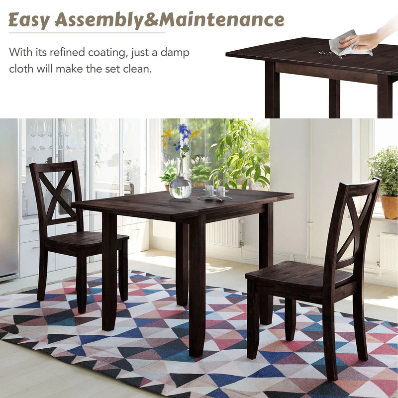 TOPMAX 3-Piece Wood Drop Leaf Breakfast Nook Dining Table Set with 2 X-back Chairs by HouseOfZazla