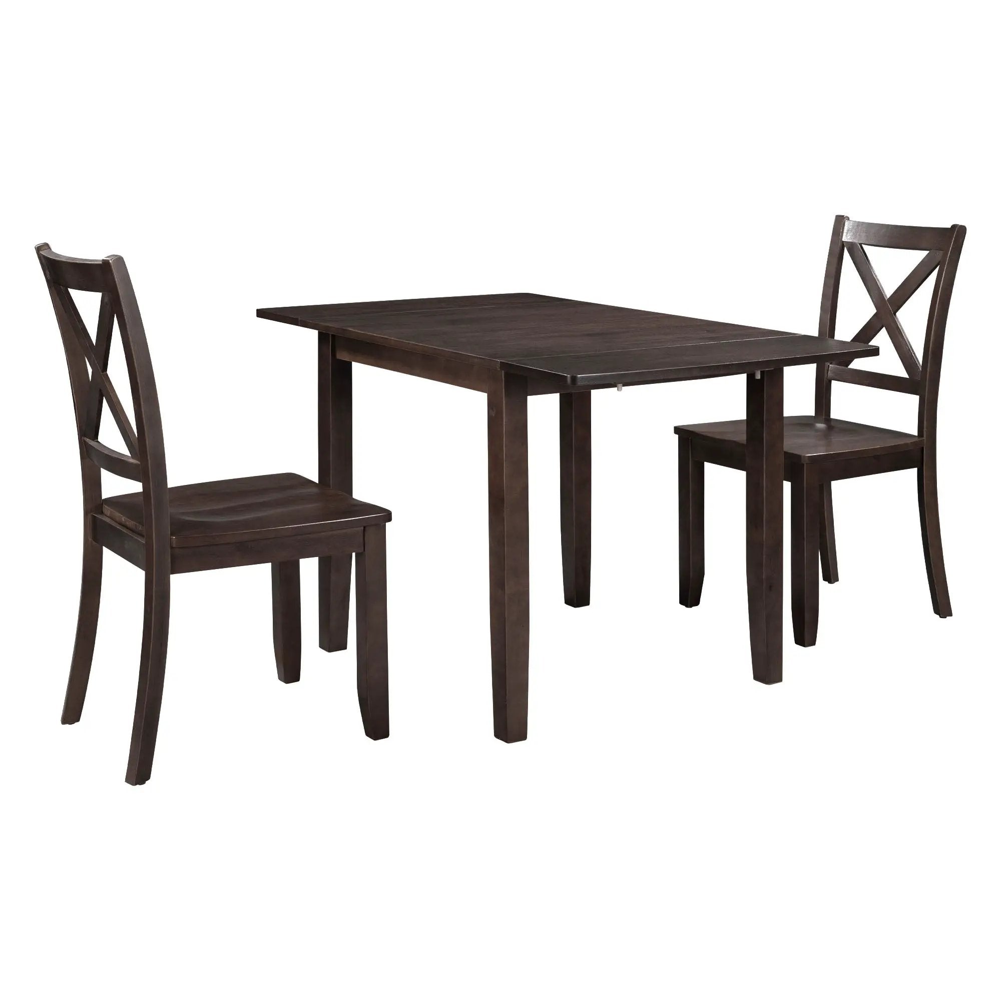TOPMAX 3-Piece Wood Drop Leaf Breakfast Nook Dining Table Set with 2 X-back Chairs by HouseOfZazla