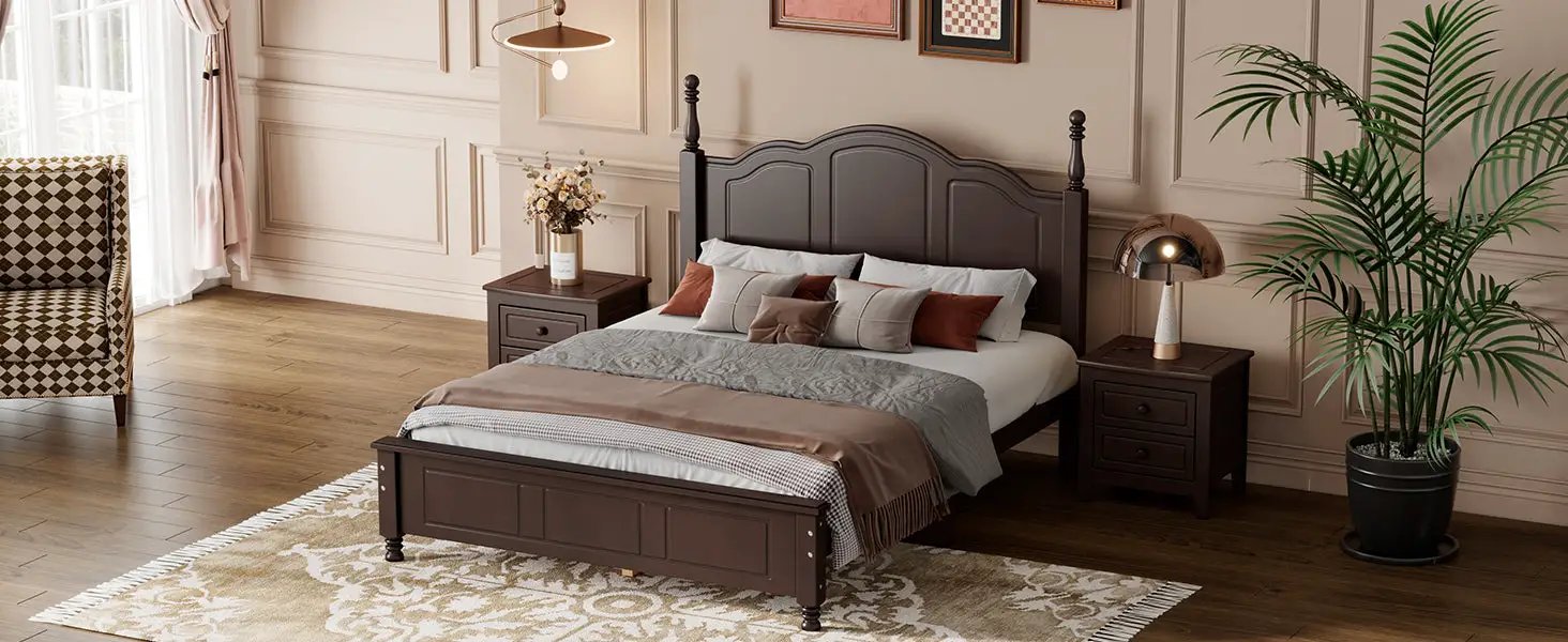 Full Size Wood Platform Bed Frame - Retro Style by HouseOfZazla