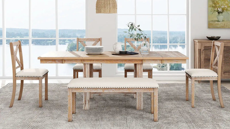 TOPMAX Farmhouse 82inch 6-Piece Extendable Dining Table Set by HouseOfZazla