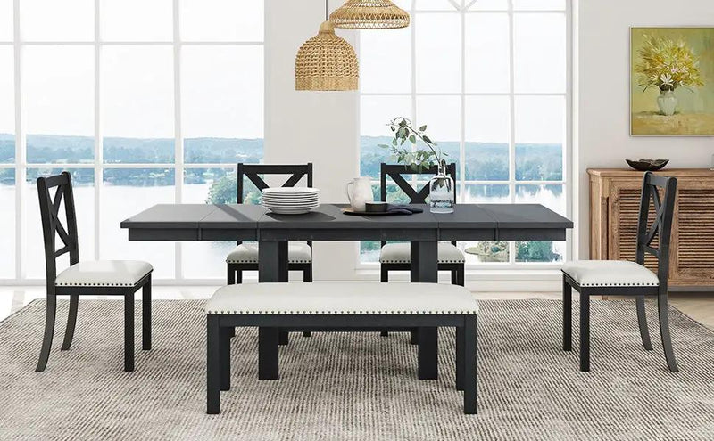 TOPMAX Farmhouse 82-Inch 6-Piece Extendable Dining Table Set by HouseOfZazla
