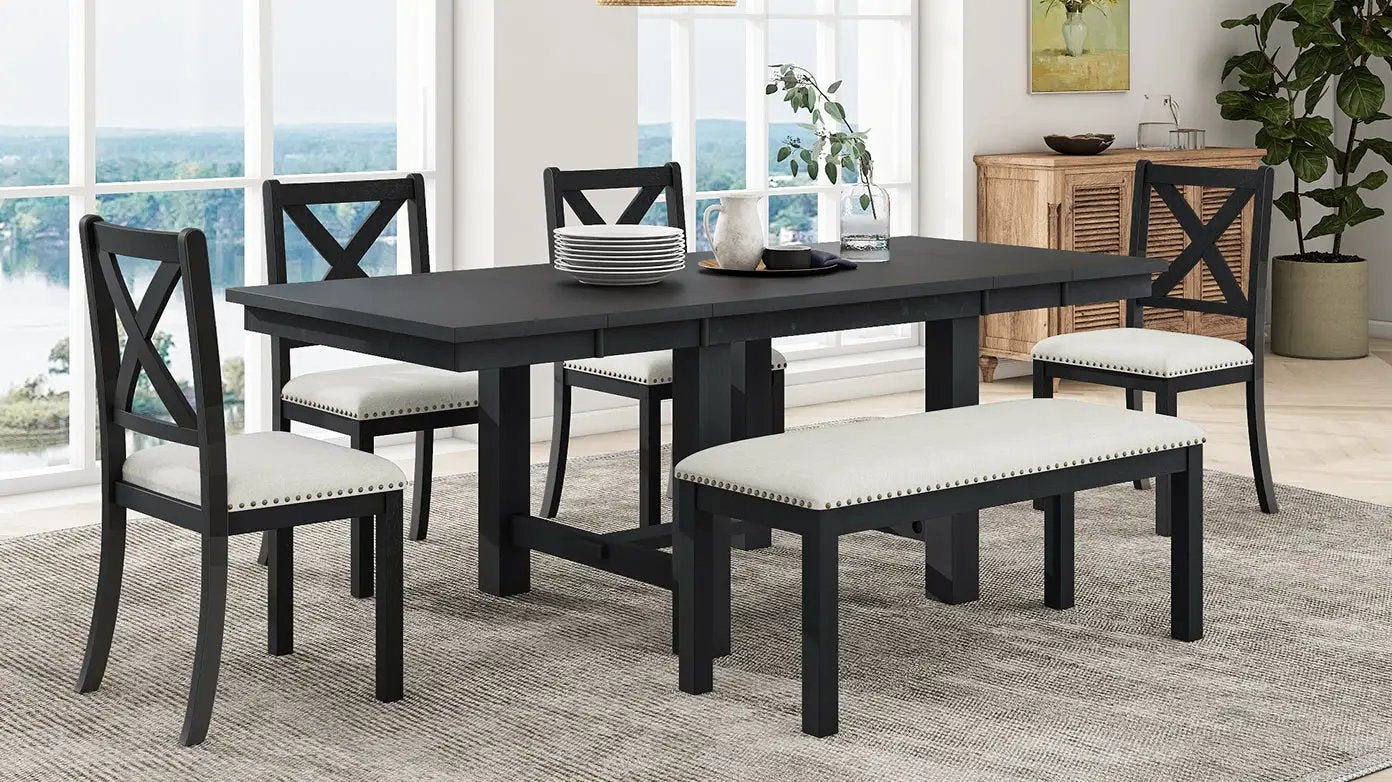 TOPMAX Farmhouse 82-Inch 6-Piece Extendable Dining Table Set by HouseOfZazla