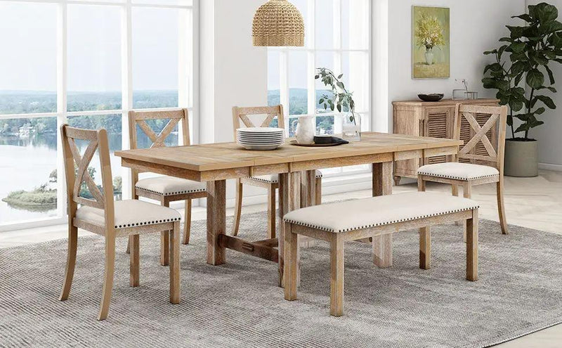 TOPMAX Farmhouse 82inch 6-Piece Extendable Dining Table Set by HouseOfZazla