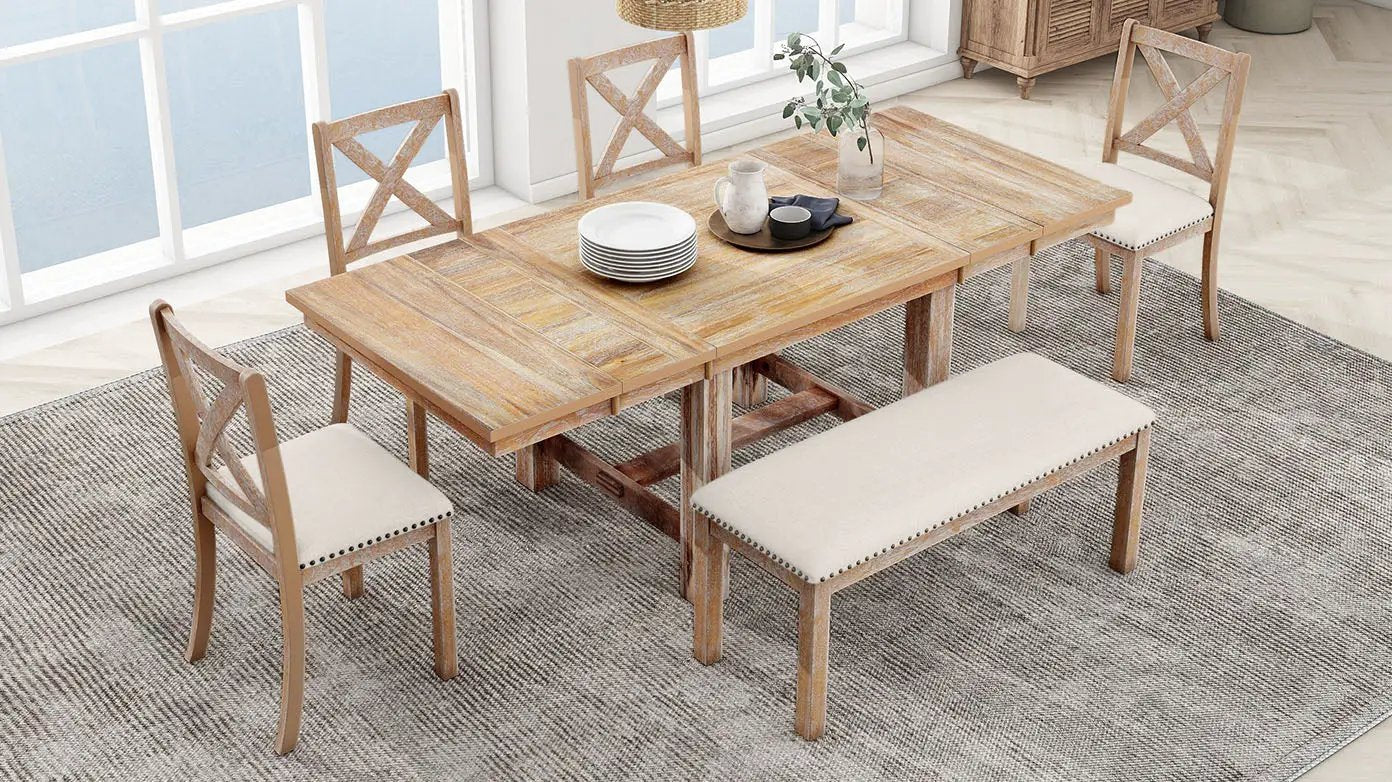 TOPMAX Farmhouse 82inch 6-Piece Extendable Dining Table Set by HouseOfZazla