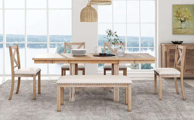 TOPMAX Farmhouse 82inch 6-Piece Extendable Dining Table Set by HouseOfZazla