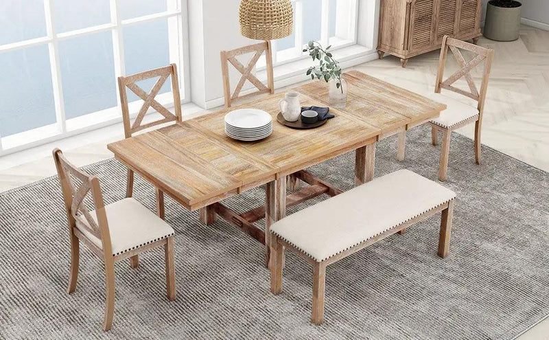 TOPMAX Farmhouse 82inch 6-Piece Extendable Dining Table Set by HouseOfZazla