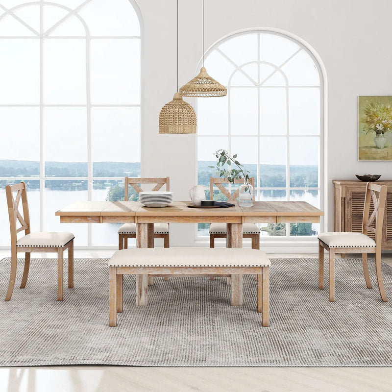 TOPMAX Farmhouse 82inch 6-Piece Extendable Dining Table Set by HouseOfZazla