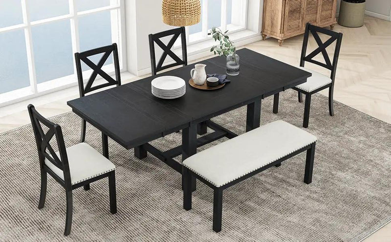 TOPMAX Farmhouse 82-Inch 6-Piece Extendable Dining Table Set by HouseOfZazla
