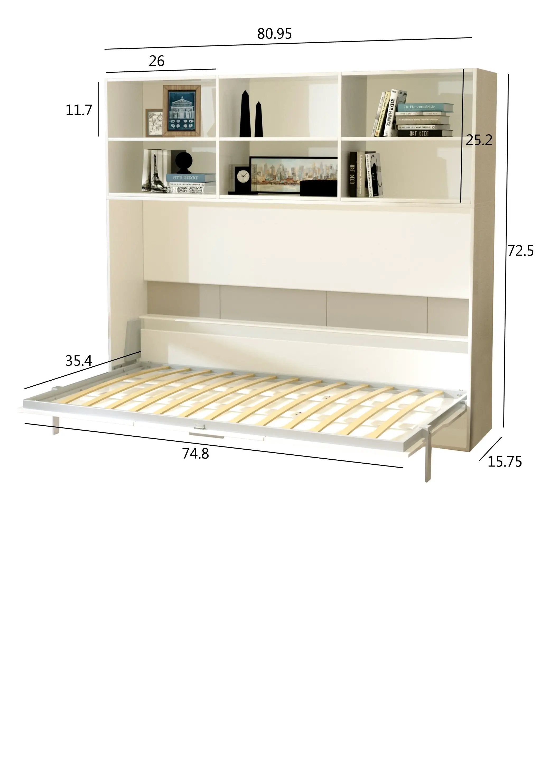 Modern Design Twin Size Horizontal Murphy Bed with Shelf Storage by HouseOfZazla