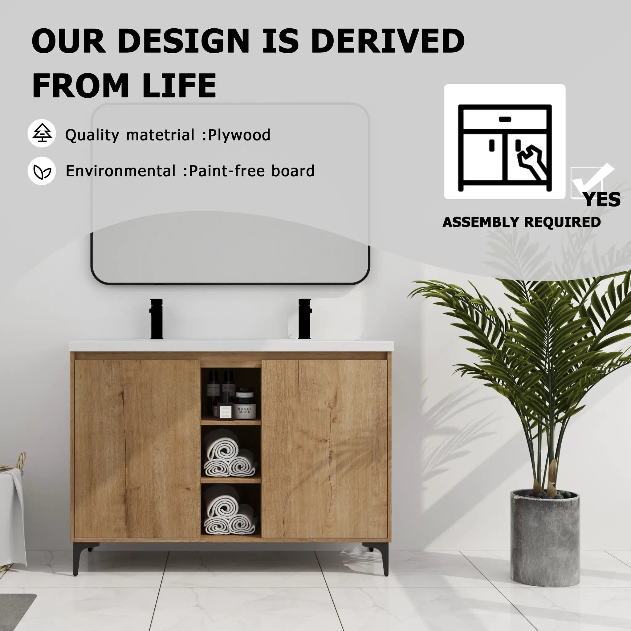 48" Freestanding Bathroom Vanity With Double Sink by HouseOfZazla