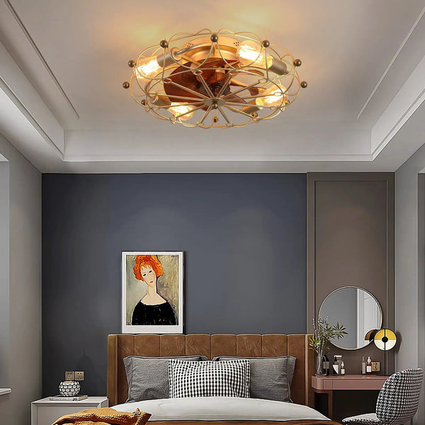 Low Profile Caged Ceiling Fan with Lights Remote Control