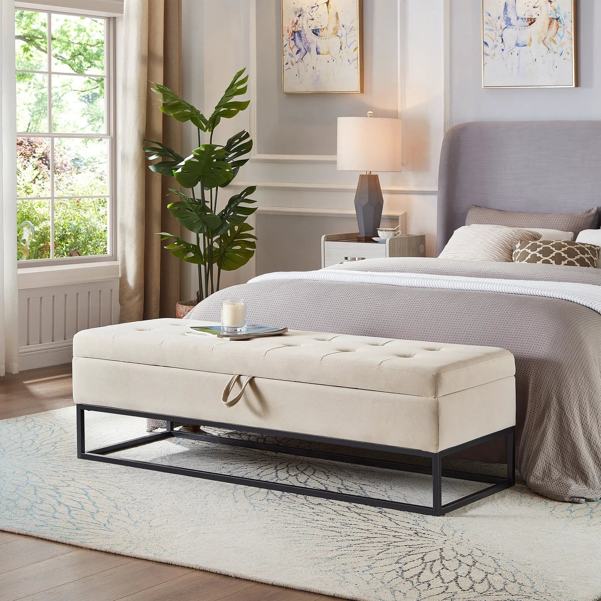 58.6" Bed Bench with Metal Base and Storage by HouseOfZazla