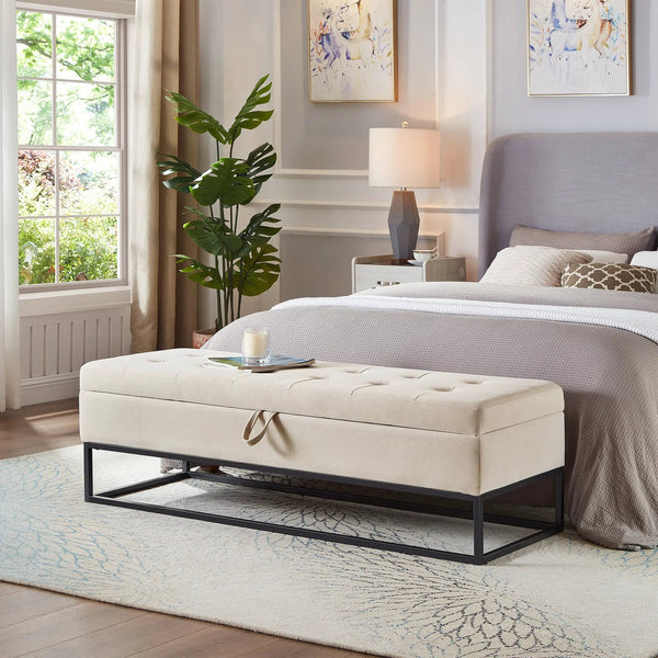 58.6" Bed Bench with Metal Base and Storage