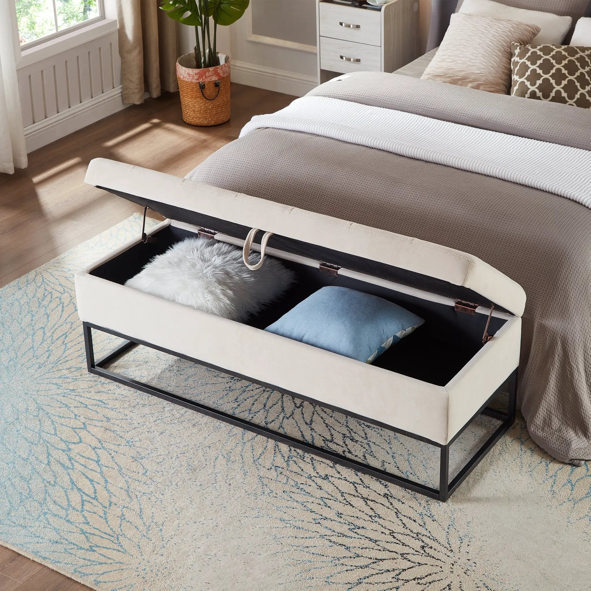 58.6" Bed Bench with Metal Base and Storage by HouseOfZazla