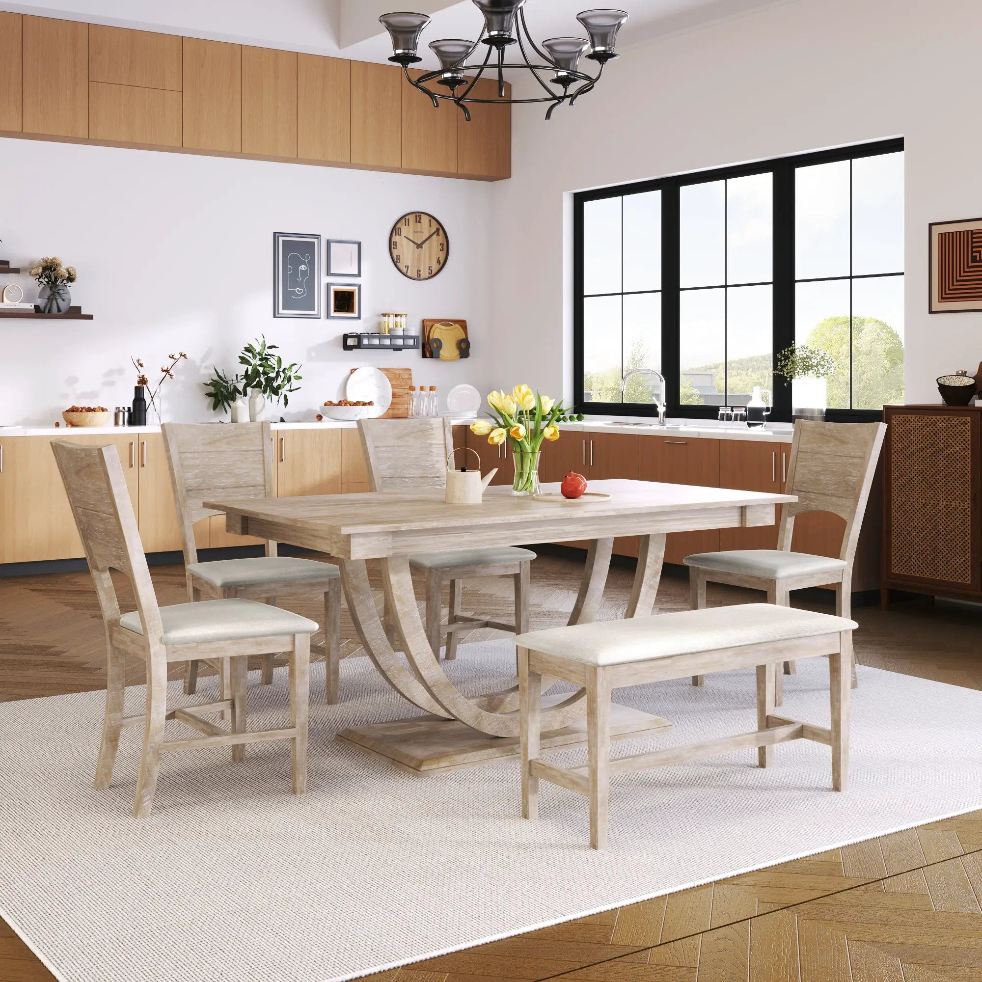 TOPMAX 6-Piece Wood Half Round Dining Table Set by HouseOfZazla