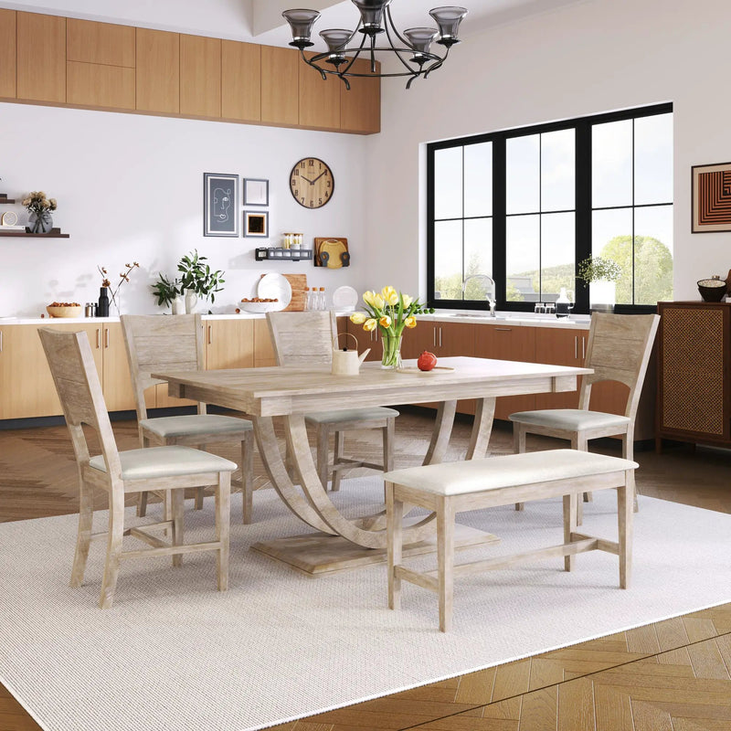 TOPMAX 6-Piece Wood Half Round Dining Table Set by HouseOfZazla