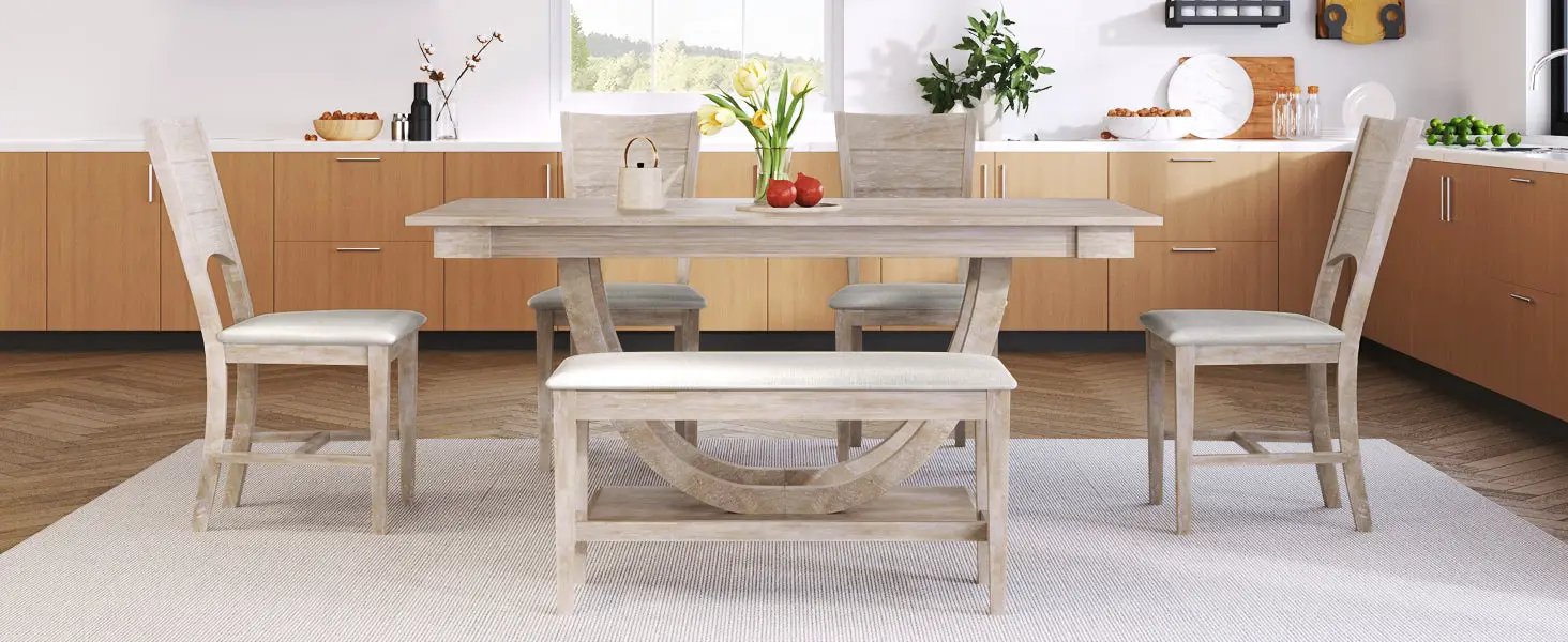 TOPMAX 6-Piece Wood Half Round Dining Table Set by HouseOfZazla