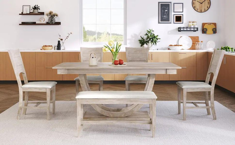 TOPMAX 6-Piece Wood Half Round Dining Table Set by HouseOfZazla