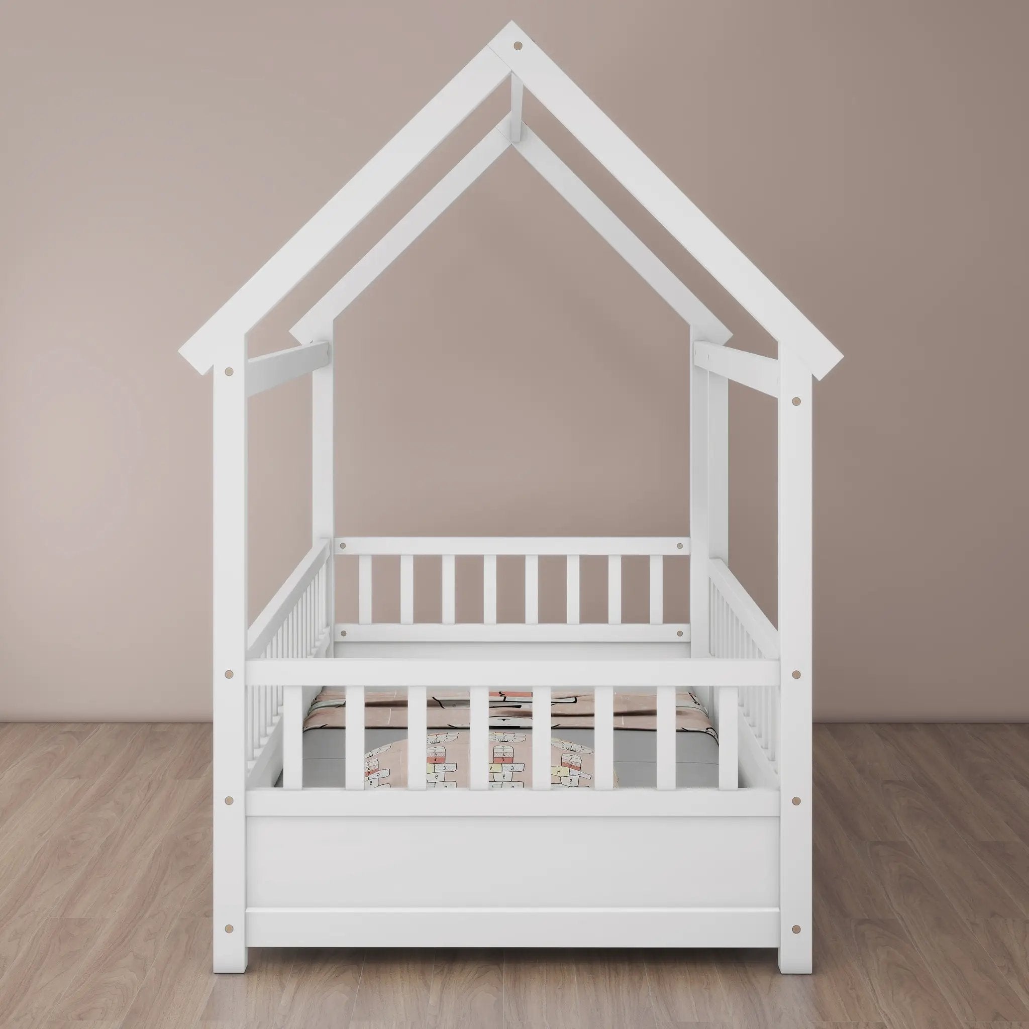 Twin Size Floor Wooden Bed with House Roof Frame by HouseOfZazla